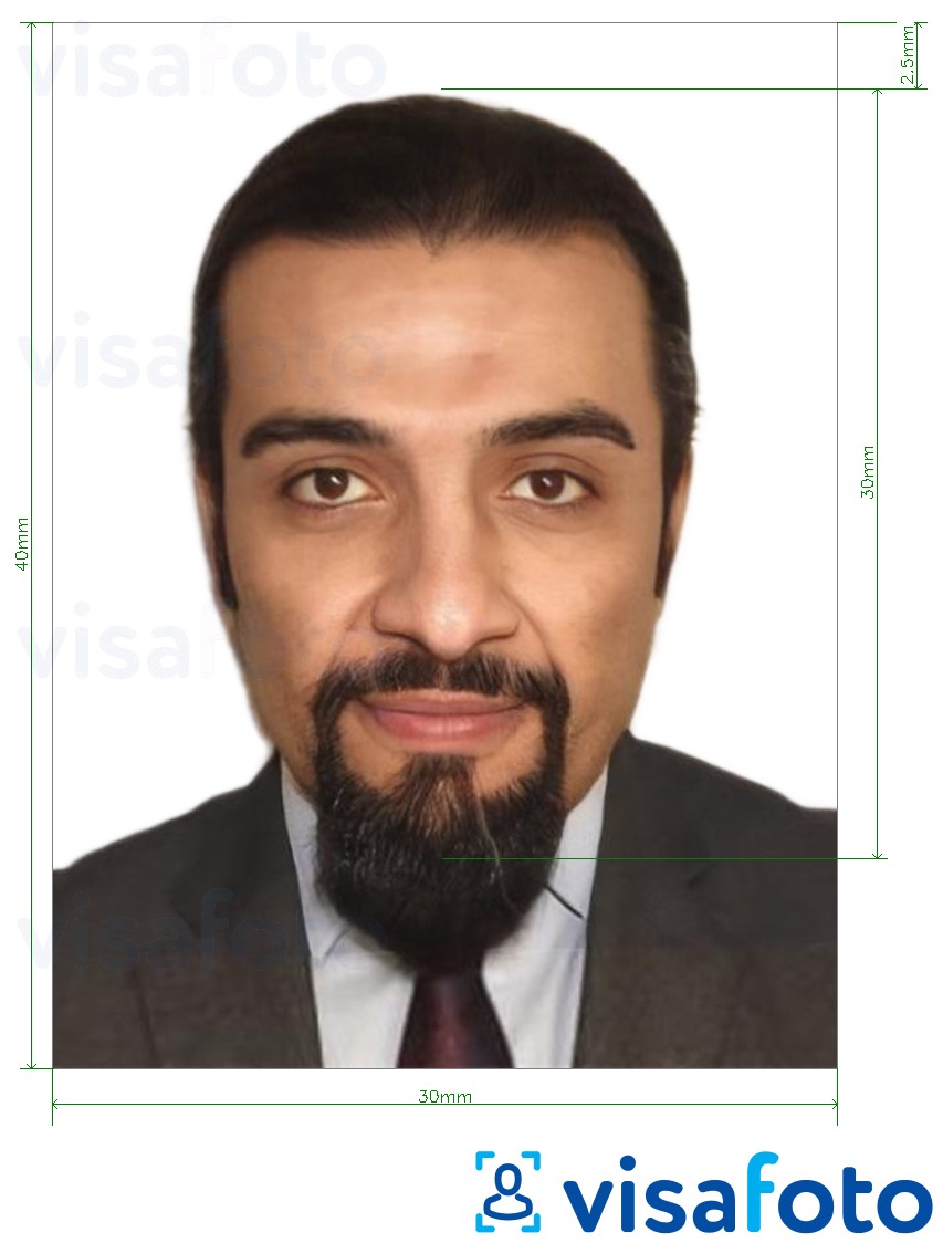 Example of photo for Ethiopia passport 3x4 cm (30x40 mm) with exact size specification