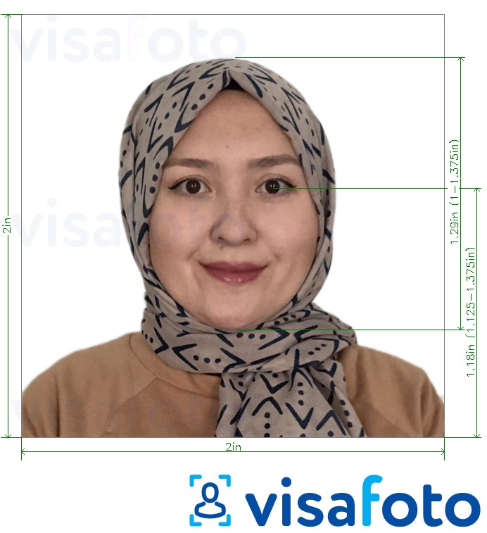 Example of photo for Indonesia Visa 2x2 inches (51x51 mm) with exact size specification