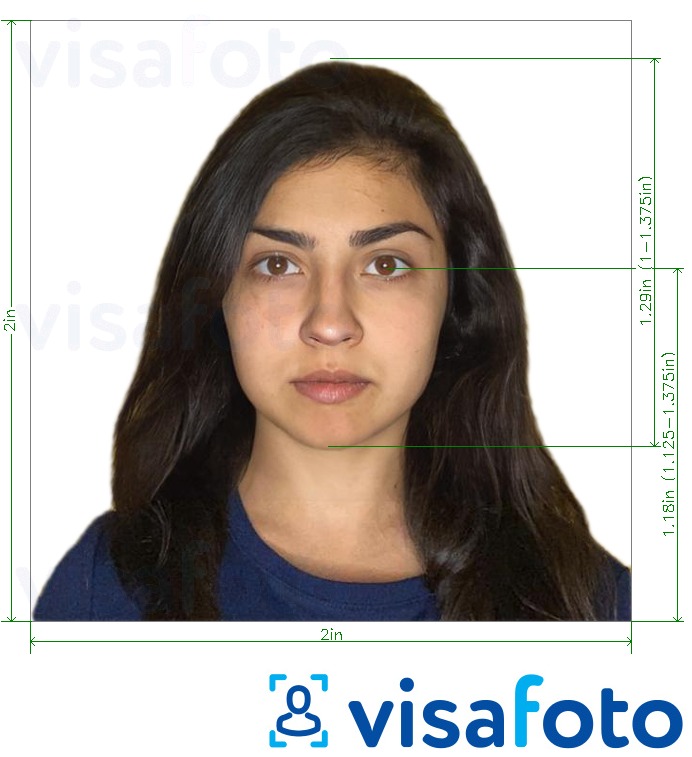 Example of photo for Israel Passport 5x5 cm (2x2 in, 51x51 mm) with exact size specification
