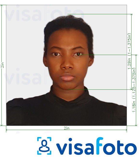 Example of photo for Kenya passport 2x2 inch (51x51 mm, 5x5 cm) with exact size specification