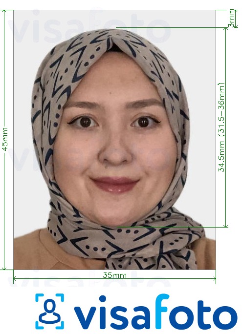 Example of photo for Kazakhstan Passport 35x45 mm (3.5x4.5 cm) with exact size specification