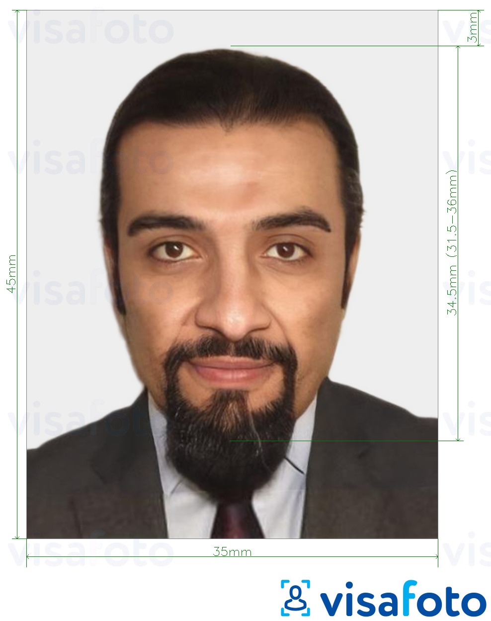Example of photo for Mauritania visa 35x45 mm (3.5x4.5 cm) with exact size specification