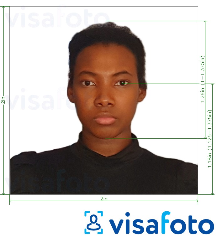 Example of photo for Eastern Africa visa photo 2x2 inch (Rwanda) (51x51 mm, 5x5 cm) with exact size specification