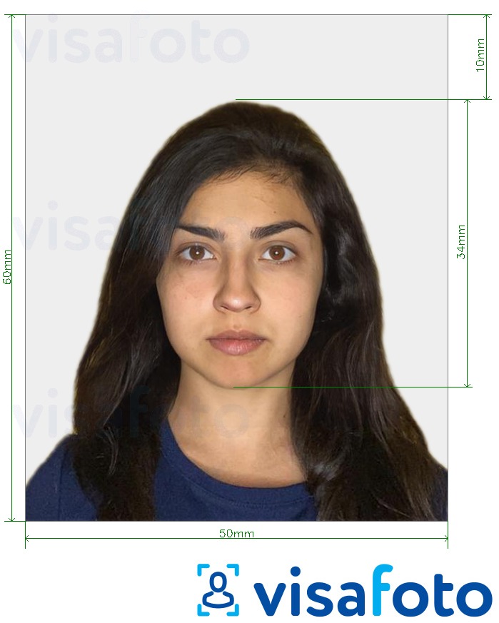 Example of photo for Turkey Visa 50x60 mm (5x6 cm) with exact size specification