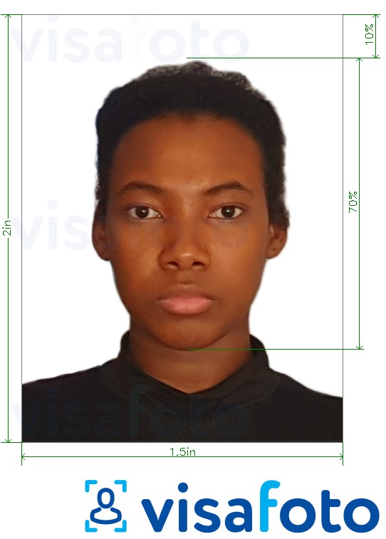 Example of photo for Zambia passport 1.5x2 inches (51x38 mm) with exact size specification
